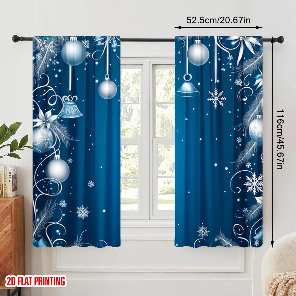 2pcs  2D plane printing Print Curtains Blue Christmas Ornaments Snowflakes Versatile Polyester (without rod) Outdoor Decorations