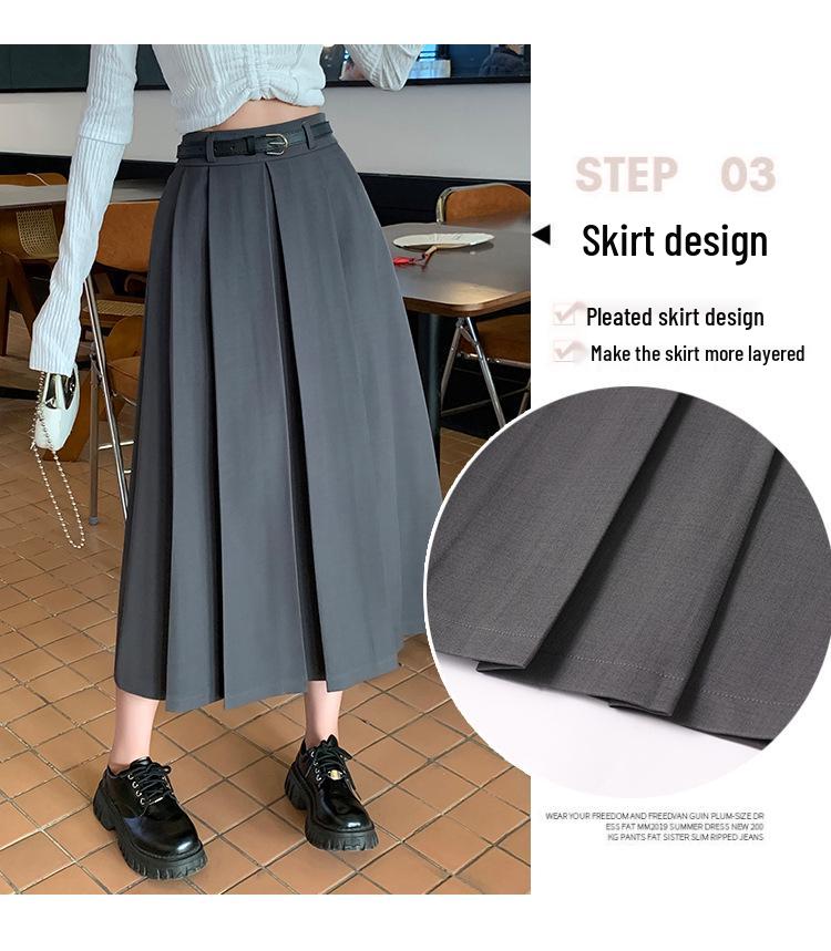 Women's Summer High-Waisted A-line Pleated Drape Skirt Suit