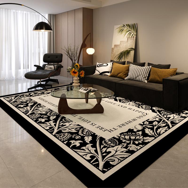 Scandinavian Black  White Geometric Rug Non-Slip High Density Carpet for Modern Living Room Bedroom Office Decor