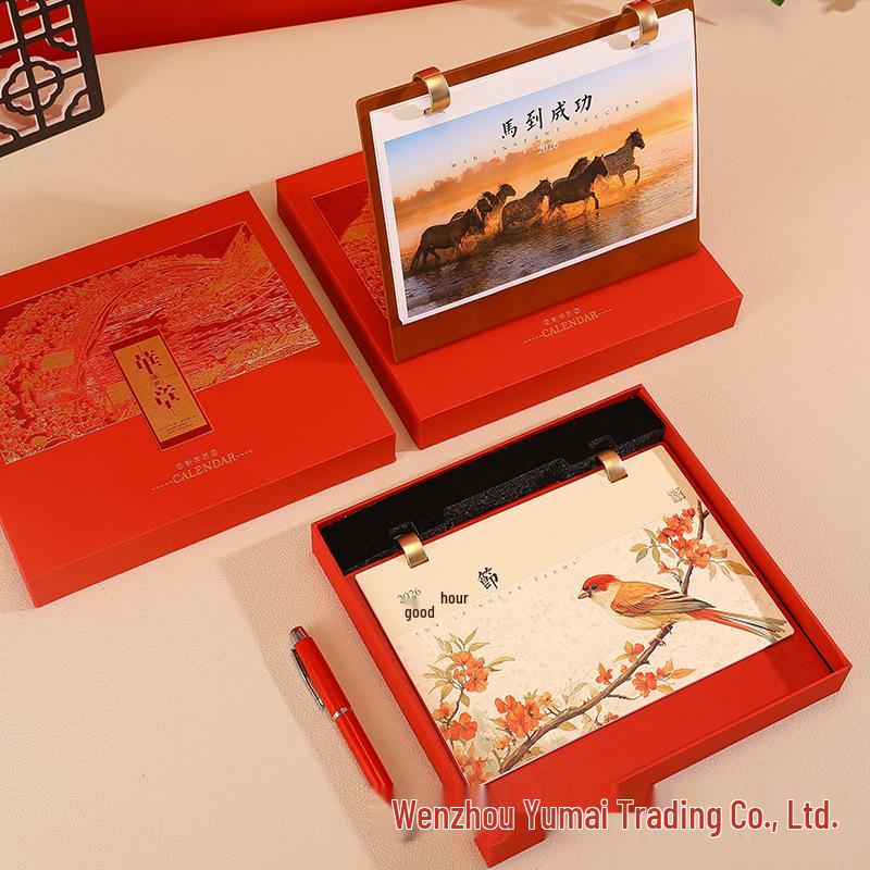 2026 Premium Leather Desk Calendar - High-End Business Gift, Boxed Office Ornament, Monthly Enterprise Planner