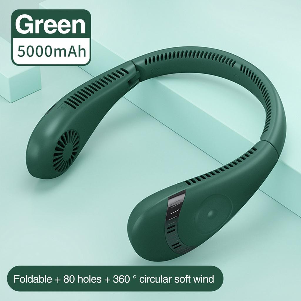 5000mAh Portable Folding Bladeless Hanging Neck Fan Outdoor Sports Ventilador Wireless Fan USB Rechargeable Mini Cooling Fan