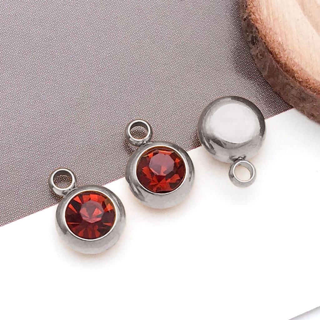 Twelve Color Birthstone Round Titanium Steel Pendant for DIY Jewelry