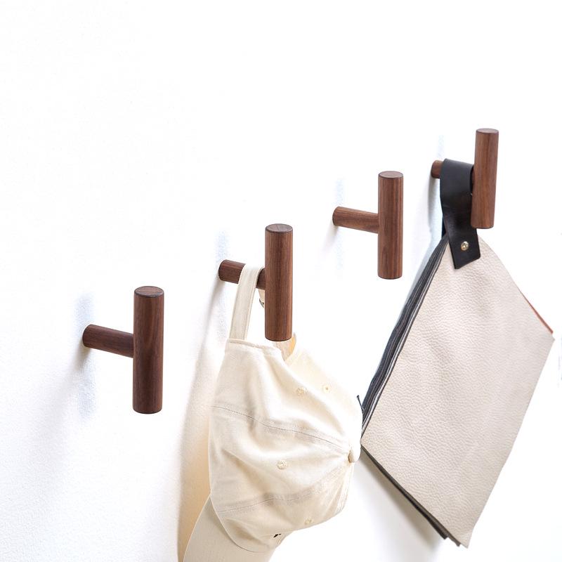 Retro Oak Wall-Mounted Wood Hook for Coats, Hats, Towels, Adhesive Clothes Hanger