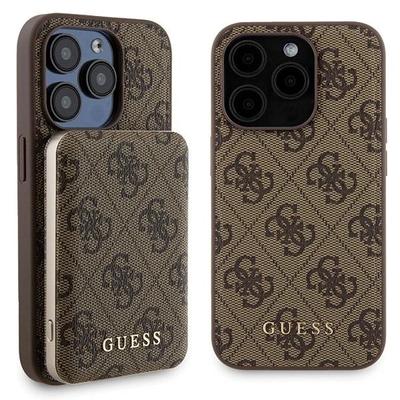 Set Guess Gubpm5P15L4Gemgw Iphone15 Pro 6.1 Hardcase + Powerbank 5000Mah Magsafe Brown 4G Metal Logo