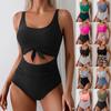 2026 European Beautiful Women's One-piece Swimsuit Belly Slim Swimsuit Hollow Lace-up Swimsuit