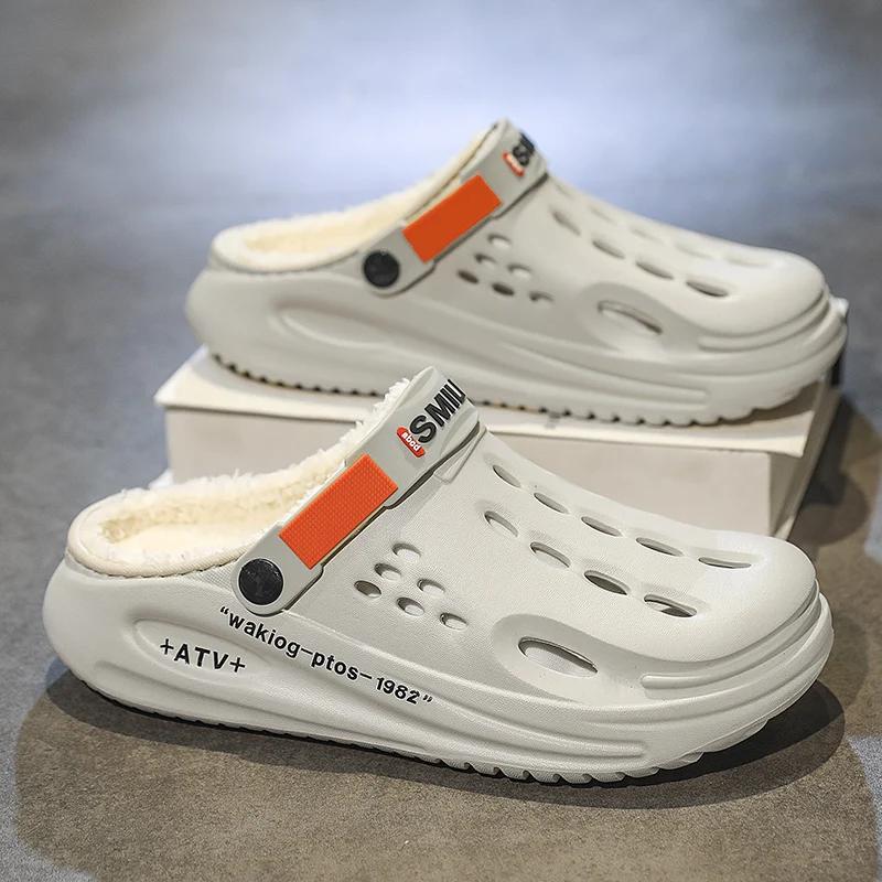 

Зимові чоловічі тапочки Теплі пухнасті тапочки М яке домашнє бавовняне взуття для спальні EVA Пухові шльопанці Повсякденні зручні плюшеві сабо 38-45 38-39