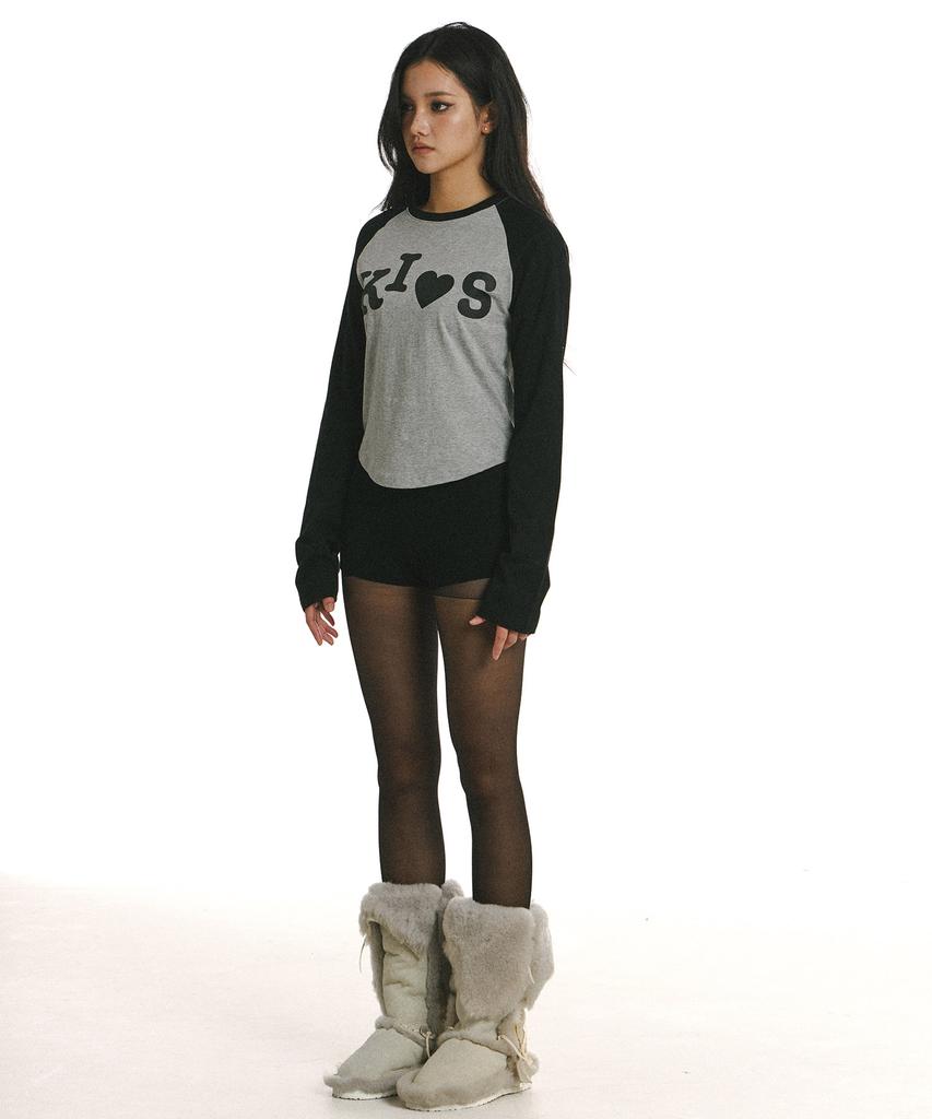 Kimseupeulesikoteunmakes Bumpy Kiss Raglan Long Sleeve T-Shirt Black (Gray)
