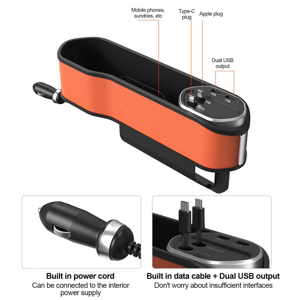 Car Seat Storage Box, Car Seat Slot Storage Box, In-Car Mobile Phone Wireless Charger Multifunctional Cable