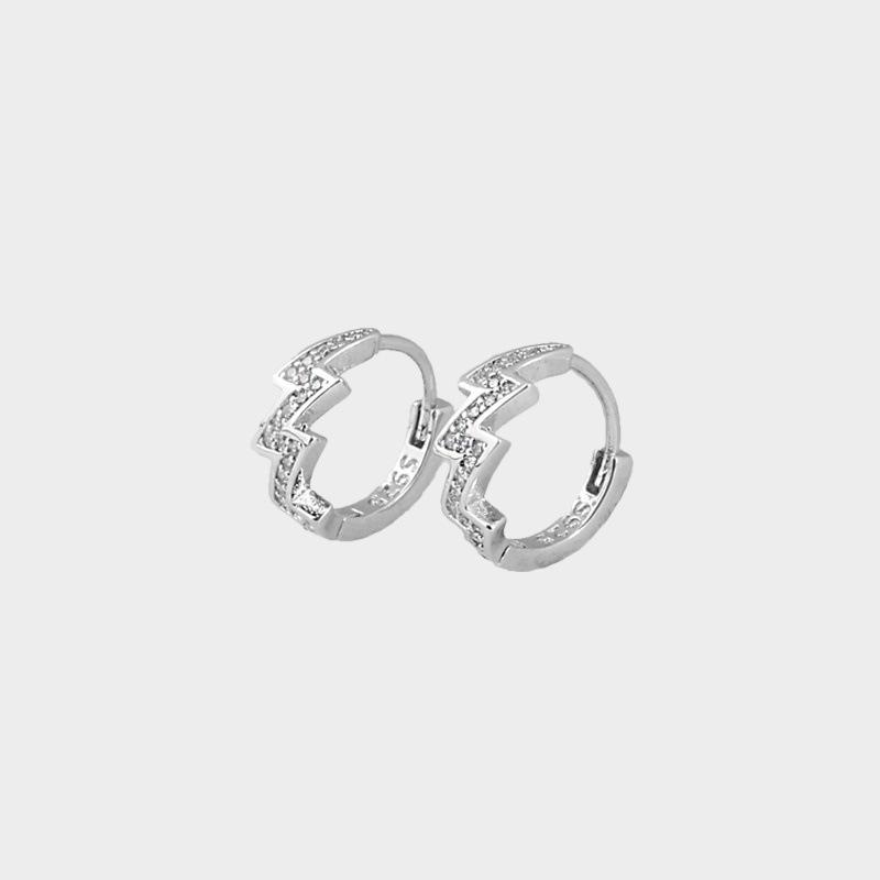 Hip-Hop Full Diamond Lightning Earrings, Inlaid Zircon Men And Women With The Same Trend Street Popular Couple Earrings