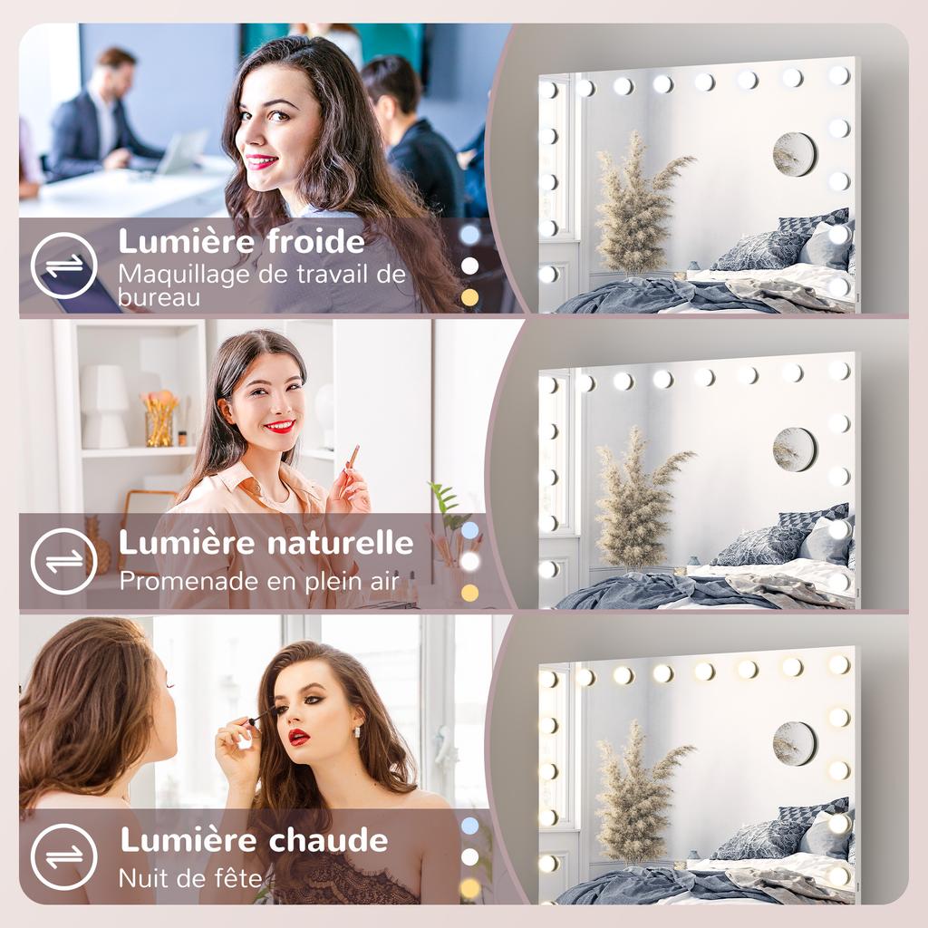 LED Light-up Makeup Mirror with Adjustable Brightness, Magnifying Mirror, USB Charging Port, 80 x 62 cm
