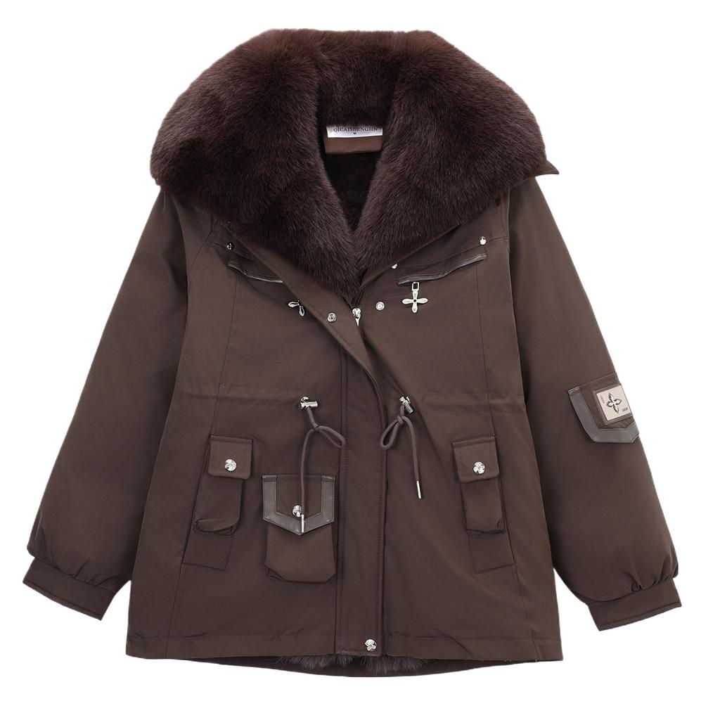 Pie Overcome Women's Medium and Long Winter Loose Cotton Clothes Fleece Thickened Cotton Large Sweater Jacket Jacket