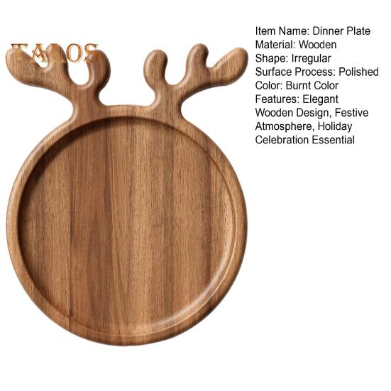 Christmas Antler Wood Plate for Food Presentation Elegant Wooden Dinner Plate for Christmas Atmosphere Festive Tableware Decor for Holiday
