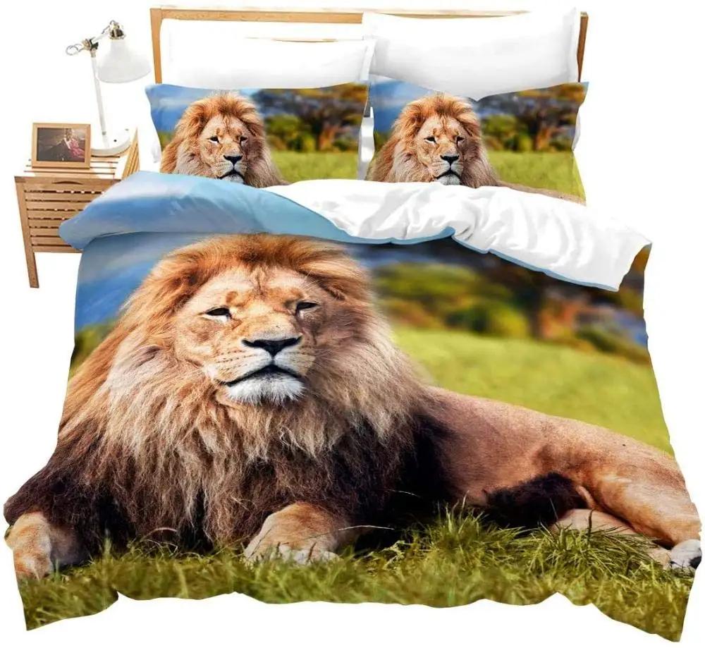 Sexy Black Girl Lion Duvet Cover Set African American Bedding Set Queen Wild Animals Lions Women Room Comforter Cover 3pcs Sets