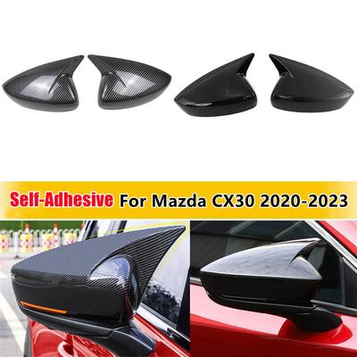 For Mazda CX30 CX-30     Car Rearview Side Mirror Cover Wing Cap Door Housing Shell Trim Sticker ABS Carbon