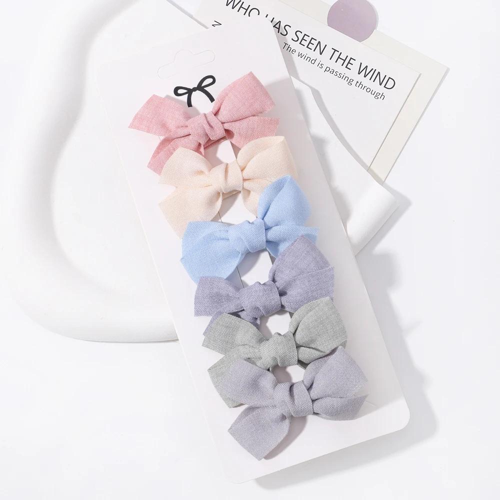 6pcs/set Mini Hair Bows Clip for Girl Fresh Solid Color Bowknot Hair Pins Sweet Child Boutique Handmade Hair Clips Accessories