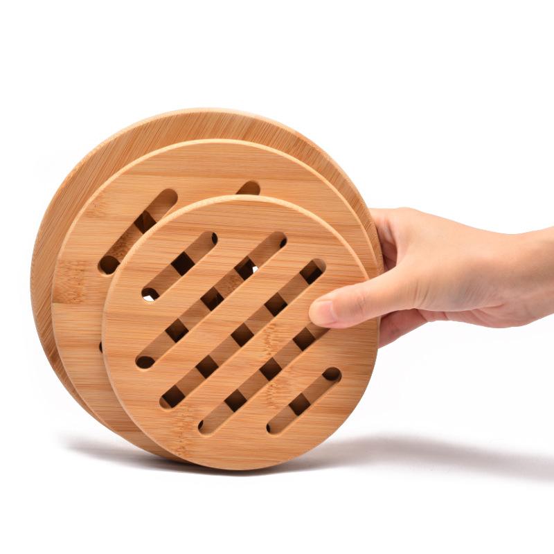 1 Pc Round Bamboo Kitchen Heat Insulation Pads 19.5/15CM Natural Bamboo Mat for Hot Dishes/Pot/Bowl/Teapot/Hot Pot Holders