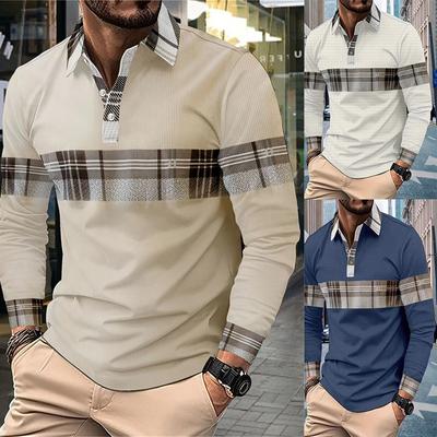 Mode Flip Kragen Büro Polo Shirt Herren Atmungsaktiv Freizeit Langarm Tops Neue Frühling Herbst Plaid Casual Herren Kleidung
