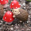 7pcs Resin Hedgehog Mushroom Statue Cartoon Garden Miniatures Figurine Animal Sculpture  Courtyard