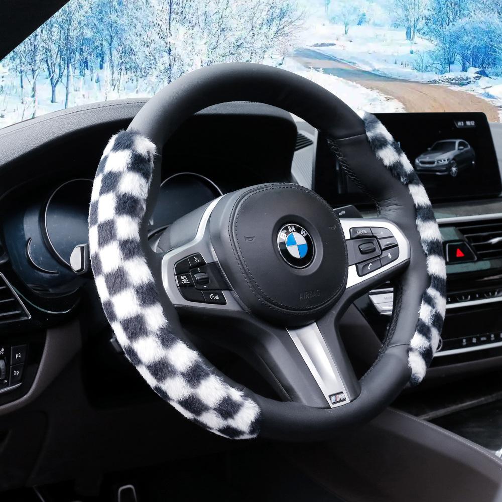 2pcs Plush Steering Wheel Cover Winter Warm