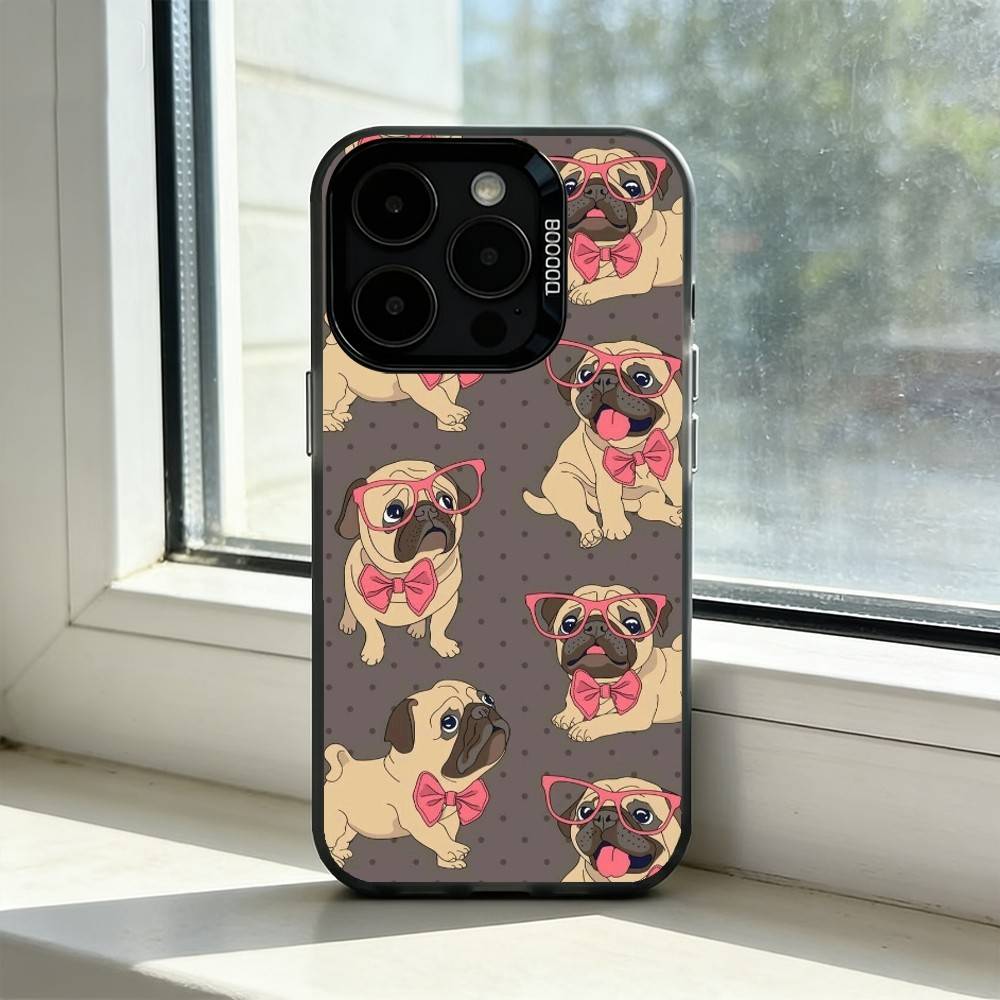 

C-Cute Pug Dog Phone Case For iPhone 17,16,15,14,13,12,11 Plus,Pro Max,XS,Colorful Silver Phone case Funda Cover iPhone16plus