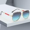 Latest in Sunglasses for Women Trendy Styley Gradient Lenses Golden Borders Red Temple Glass Minimalist Design Exudes Modernity