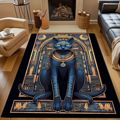Nieuwe planken! Egyptische Mythologie Zwarte Kat Tapijt, Woonkamer Slaapkamer Kantoor Kinderkamer Vloerkleden, Antislip Machine Wasbare Mat