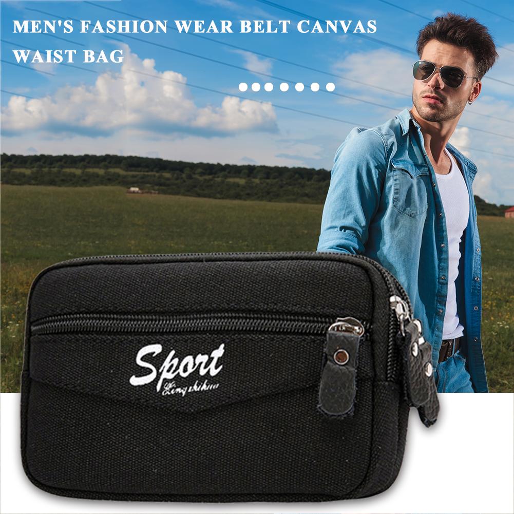 

hot 3pcs Casual Canvas Outdoor Men Phone Purse Waist Bag Zip Pouch(Black)