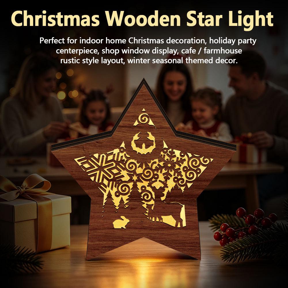 Christmas Festival LED Star Ornament: Glowing Wooden Night Light Decoration
