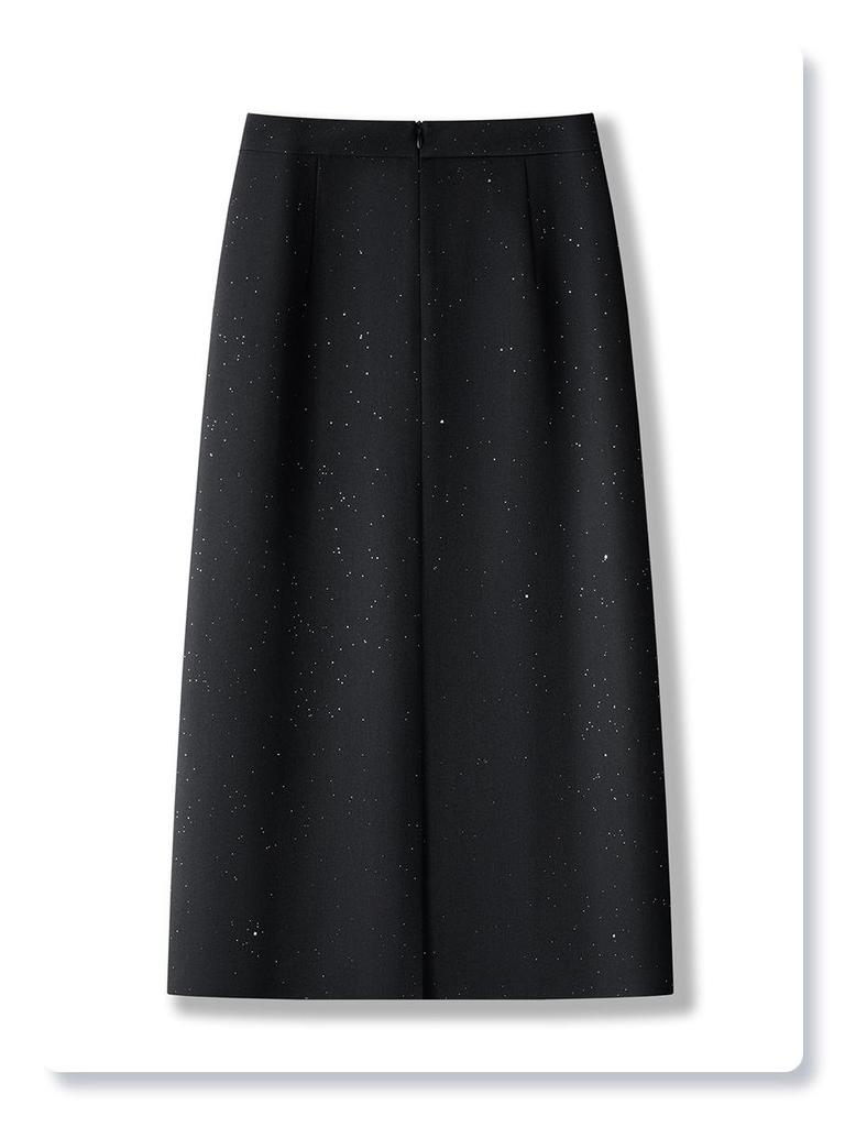 Women's Black Sequin Bodycon Midi Skirt with Slit - Spring 2025 Collection