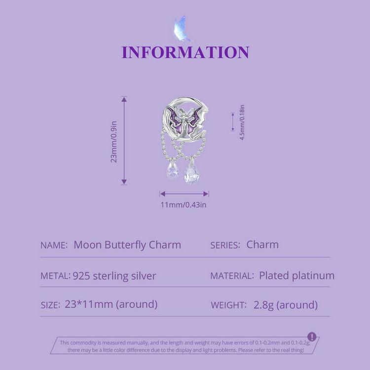 WOSTU Mystic Purple Series 925 Sterling Silver Butterfly Charms Elf Pendant Drop Zircon Moon Beads Fit DIY Bracelet Neckalce