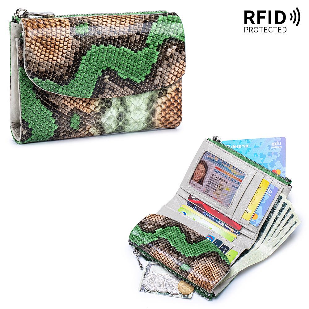 Damen-Clutch aus echtem Leder mit RFID-Schutz: Kurzes Mode-Portemonnaie mit großer Kapazität