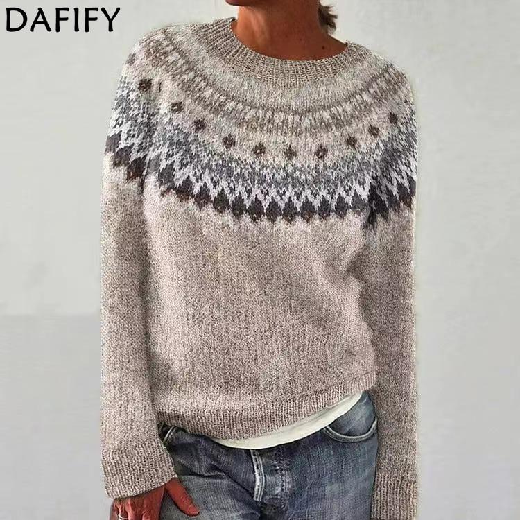 DAFIFY Dame Mote Casual Høst Vinter Rombemønster Langermet O-hals Gensere