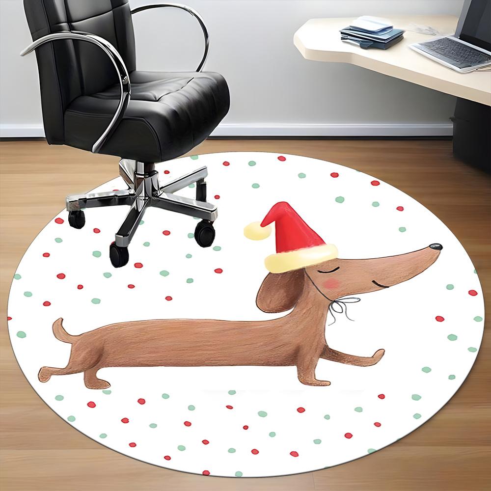 1pc Christmas Dog Office Round Area Rug, Indoor Mat Suitable ForOffice, Under Office Chairs Bedroom Living Room Home Decor, Room Deco u01
