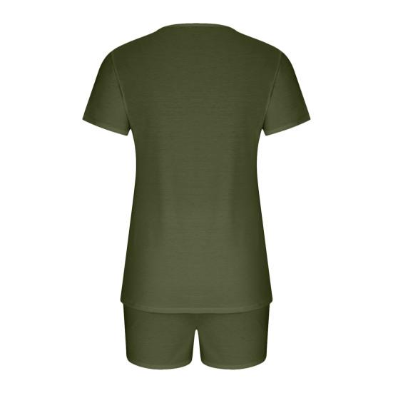 2 Pcs/Set Women Summer Pajamas Suit V Neck Short Sleeve Sleepwear Set Homewear Top Shorts Set Loose Shorts Set Casual Sport Outfit