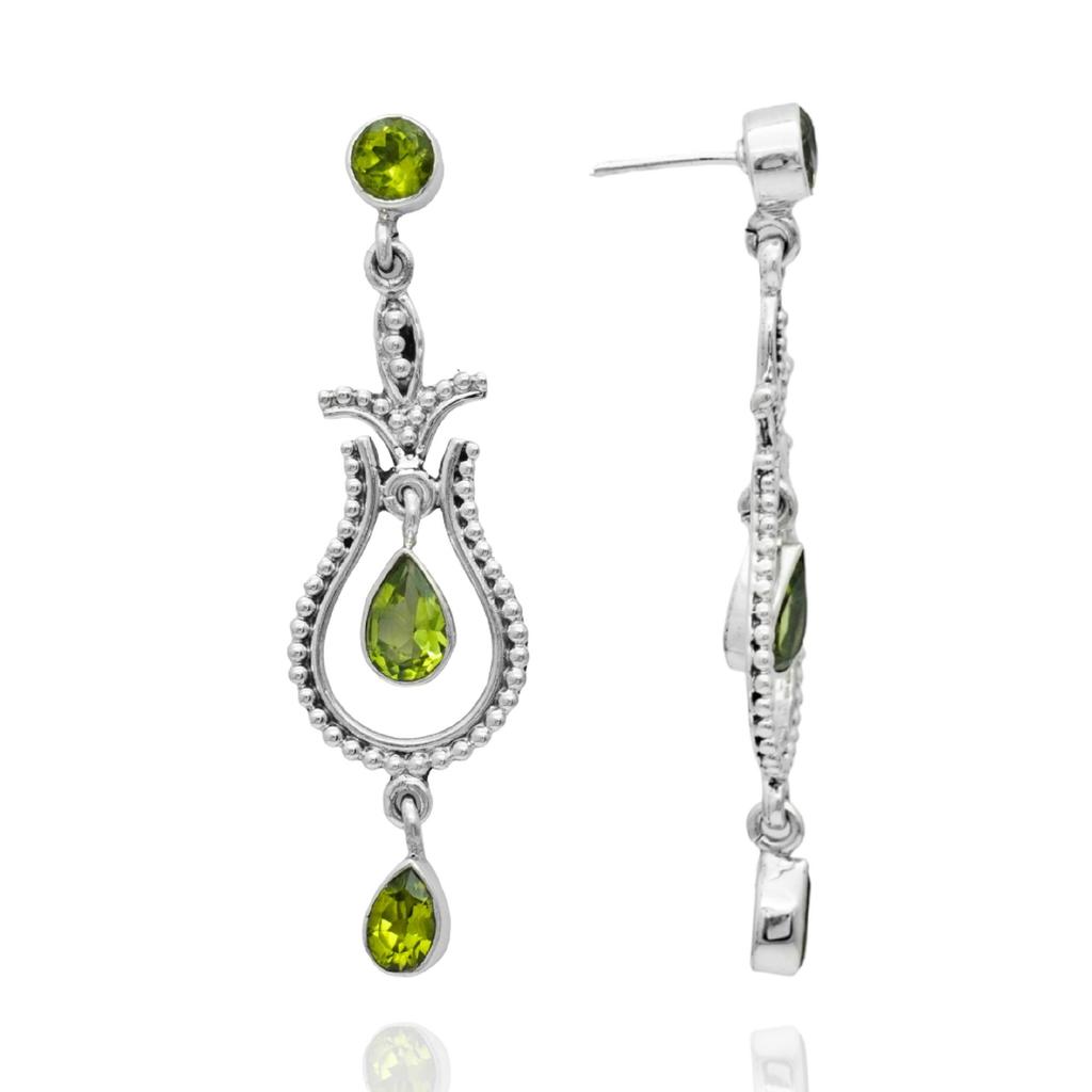 925 Sterling Silver Peridot Drop Earrings – Natural Green Gemstone Vintage Style Long Dangle Earrings for Women, Peridot Earrings