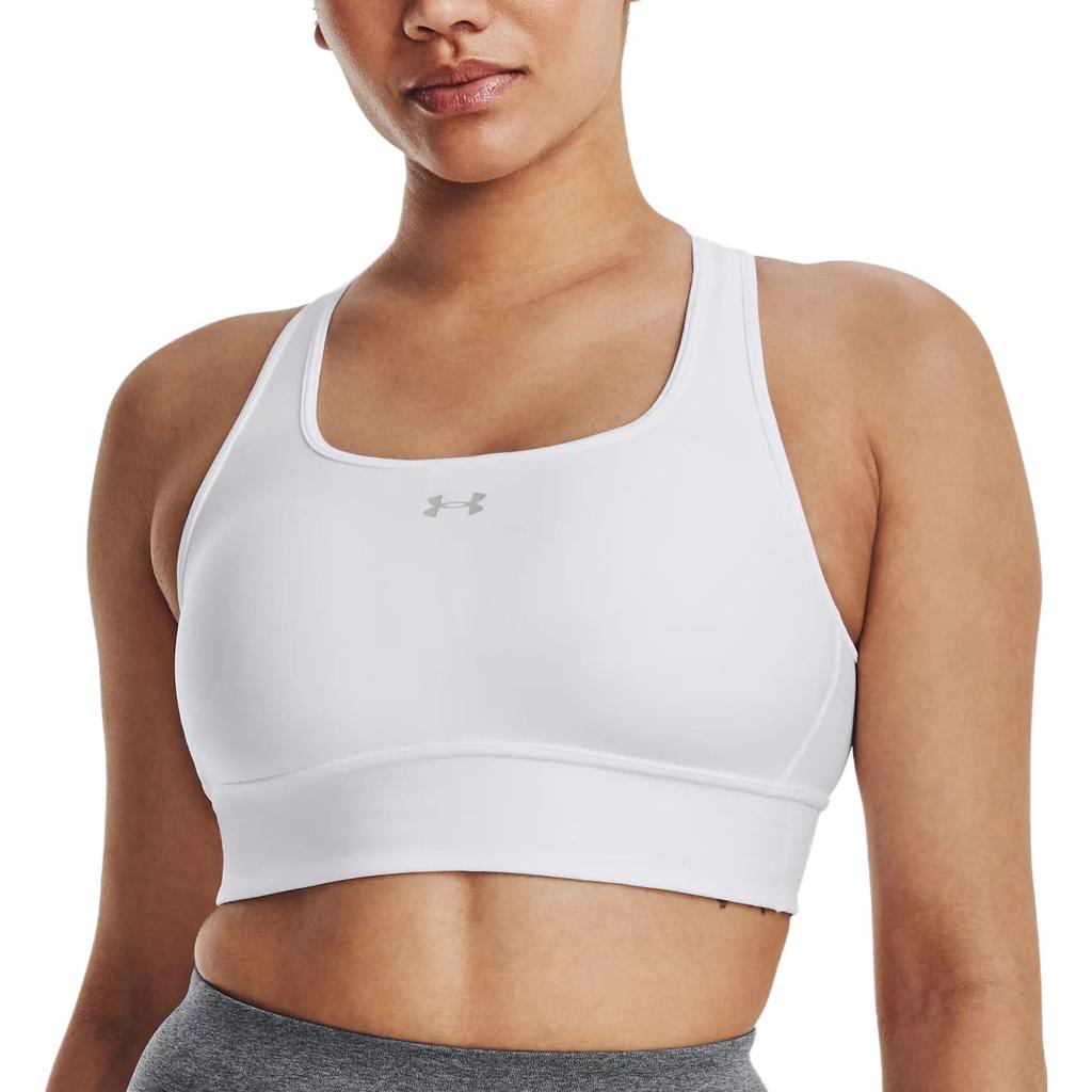 Under Armour Round Neck Solid Color Logo Print Sports Medium Support Bra Women Bras White 1377916-100