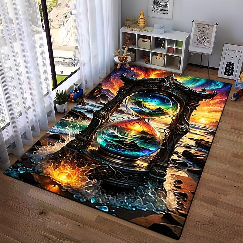 Colorful Fantasy Hourglass Patterned Carpet with Ocean and Sunset Design Suitable for Use As an Anti-slip for Living Room Bedroom Sofas