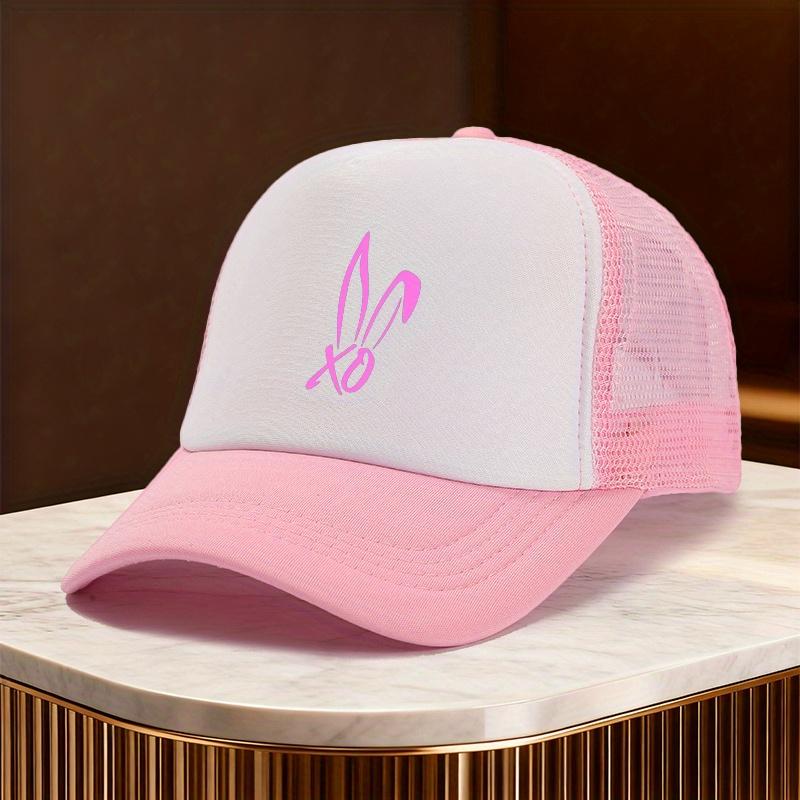 Easter Bunny Ears Xo Graphic Trucker Hat Black White Mesh Baseball Cap Unisex Casual Street Style Gift
