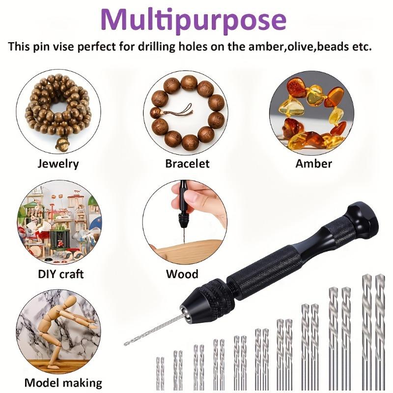36Pcs/set Precision Hand Drill Set, Stainless Steel Needle Vise with 25 Twist Drills and 10 Carbide PCB Rotary Tools for Resin, Wooden Crafts