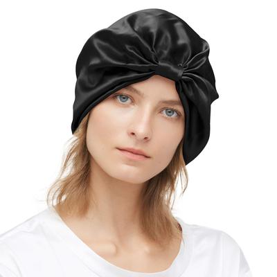 LilySilk prírodný hodváb Klasická skladaná čiapka na spanie Nočná čiapka Krásna čiapka na vlasy Dobrý spánok 100% (čierna)