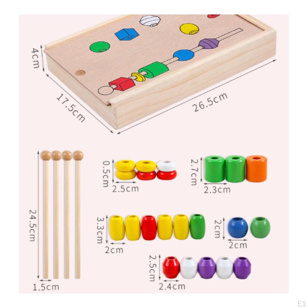 Wooden Stringing Beads Toy Early Education Color Shape Sorting Blocks Fine Motor Skills Development