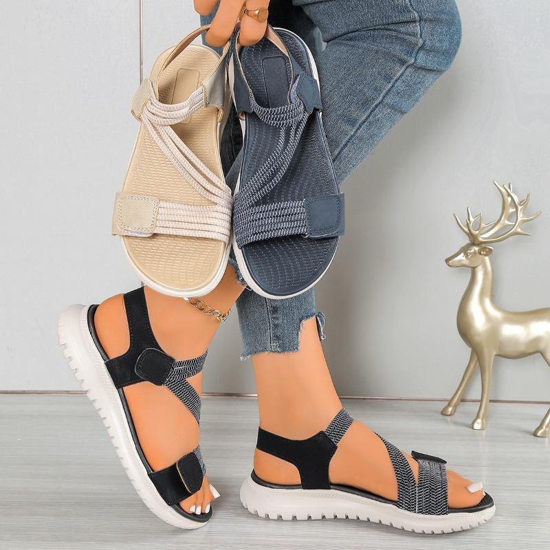 New sandals women's large size sewing line flat bottom round head Velcro women's sandals