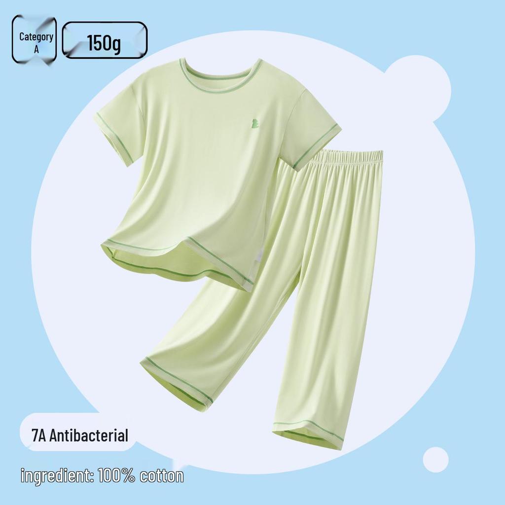 Children's All-Cotton Short Sleeve Pajama Set for Girls and Boys - Summer Lightweight A-Class, Air Conditioning Wear for Big Kids