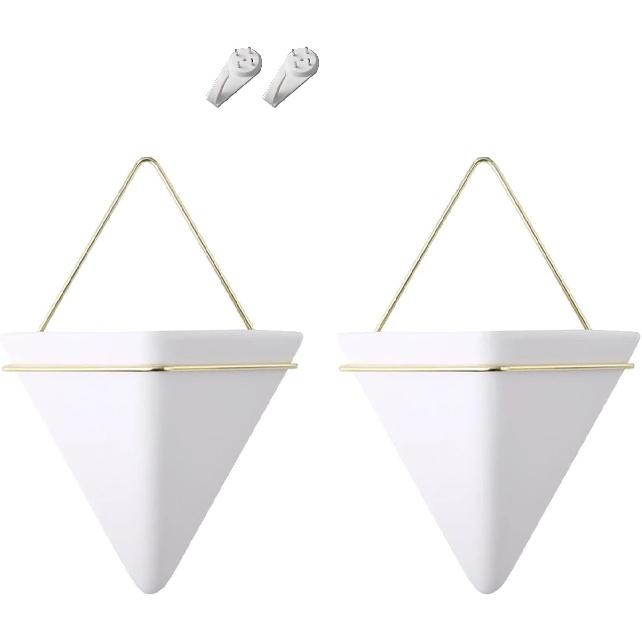 2-Pack Hanging Wall Planter White Ceramic Geometric Décor Vase for Succulent Cactus Fake Plants Flower Holder Wall Decor 5.9 Inch