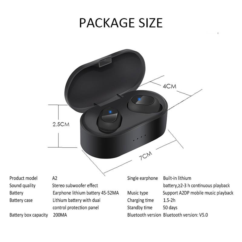 A6S TWS Wireless Bluetooth 5.0 Headphone Stereo Headset Sport Earbuds Microphone with Charging Box for Smartphone