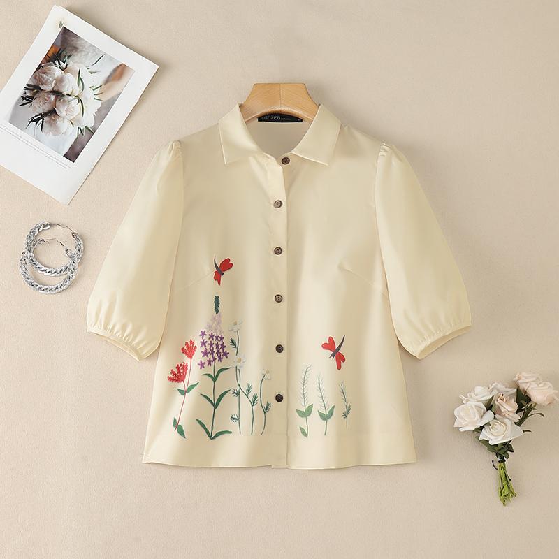 

ZANZEA Women Turn Down Collar Casual Floral Print Short Sleeve Blouse S абрикосовый