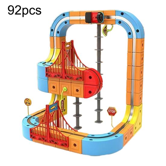 66/92Pcs/Set Magnetic Train Track Set DIY Race Car Cube Rail Boys Girls Gravity-Defying Building Kit Toddlers