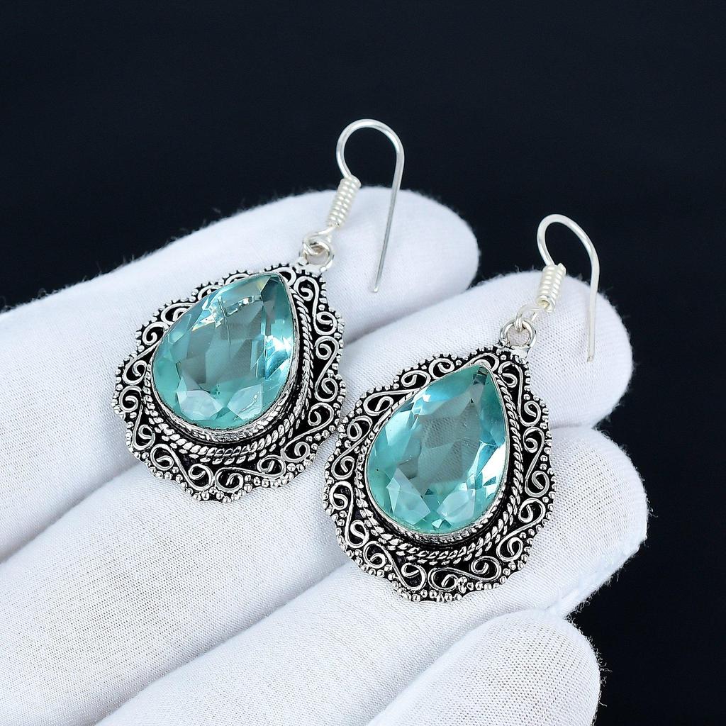 Aquamarine Gemstone Earrings, 925 Sterling Silver Earrings, Silver Earrings For Gift, Aquamarine Dangle Drop Earrings For Valentine's Day Gifts