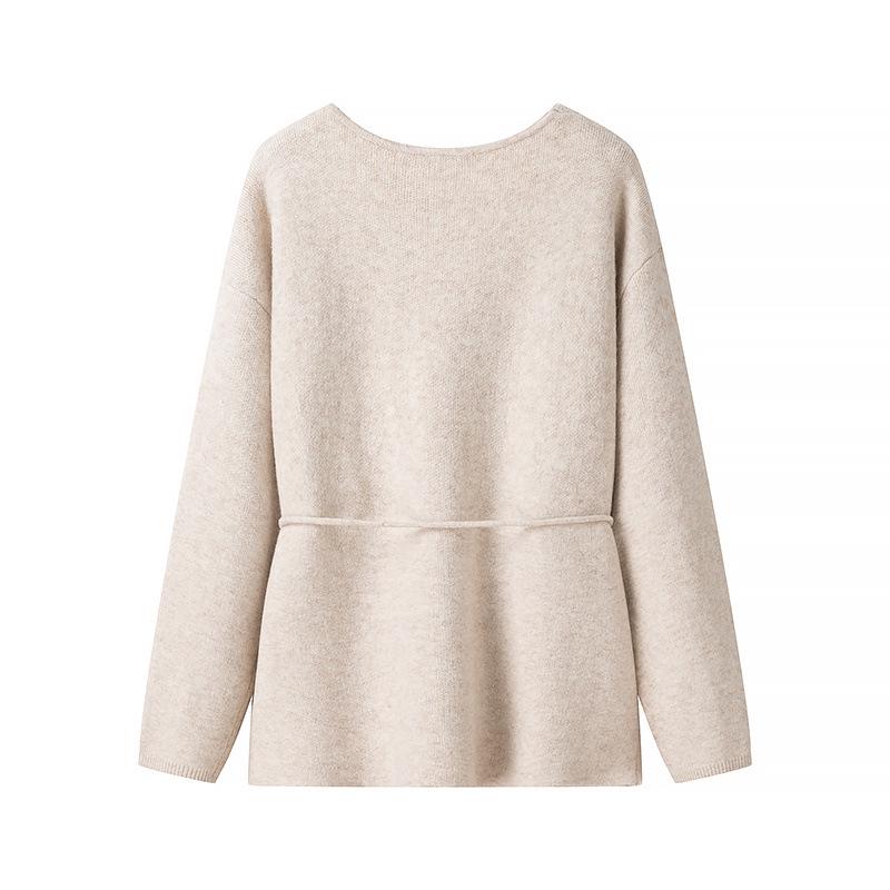 2025 Spring Women's V-neck Long-Sleeved Tie-Up Cardigan Sweater: European & American Street Fashion