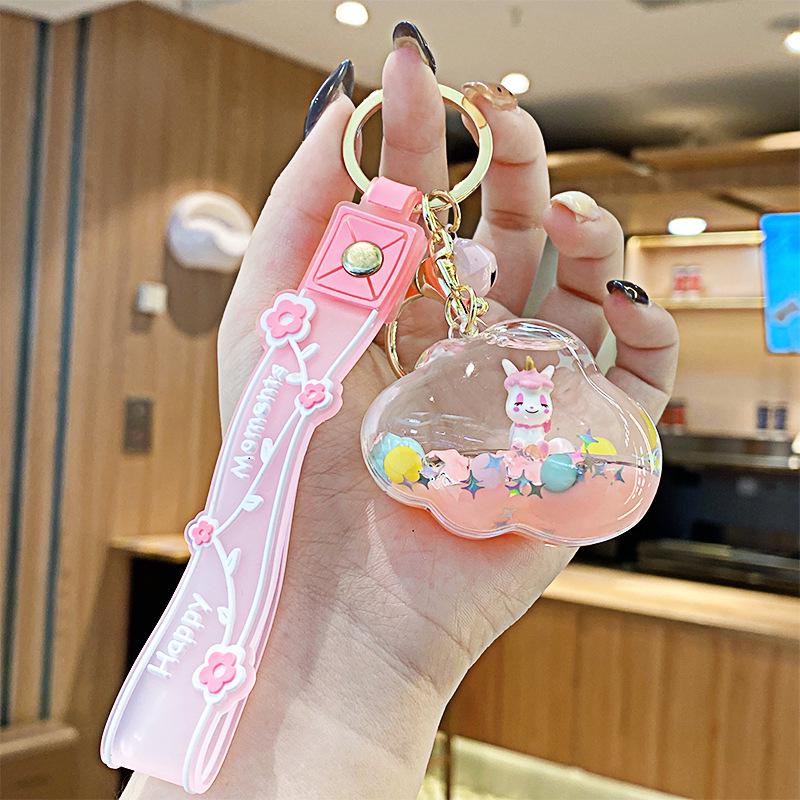 Purple Star Liquid Quicksand Keychain with Cherry Blossom Oil-Filled Pendant - Cute 3D Backpack Charm for Women